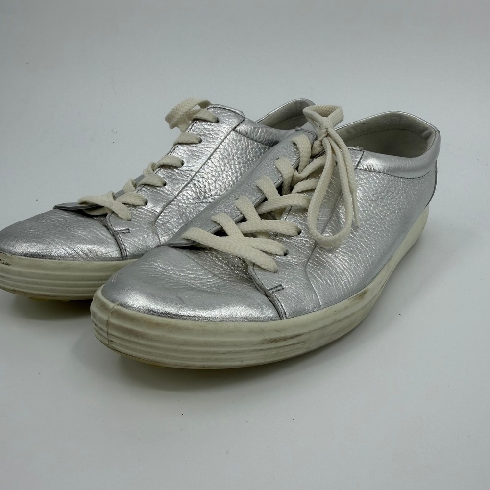 ECCO Sneaker Soft 7 Metallic Modern Women Size 10-10.5 Silver Leather Low Top